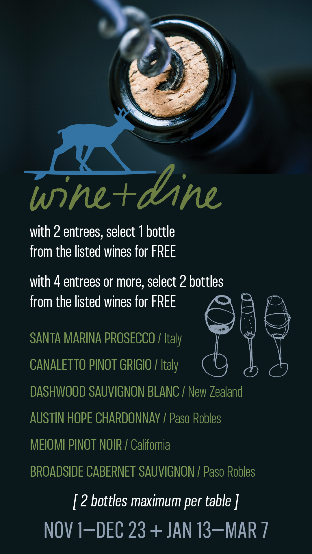 surfing deer wine + dine