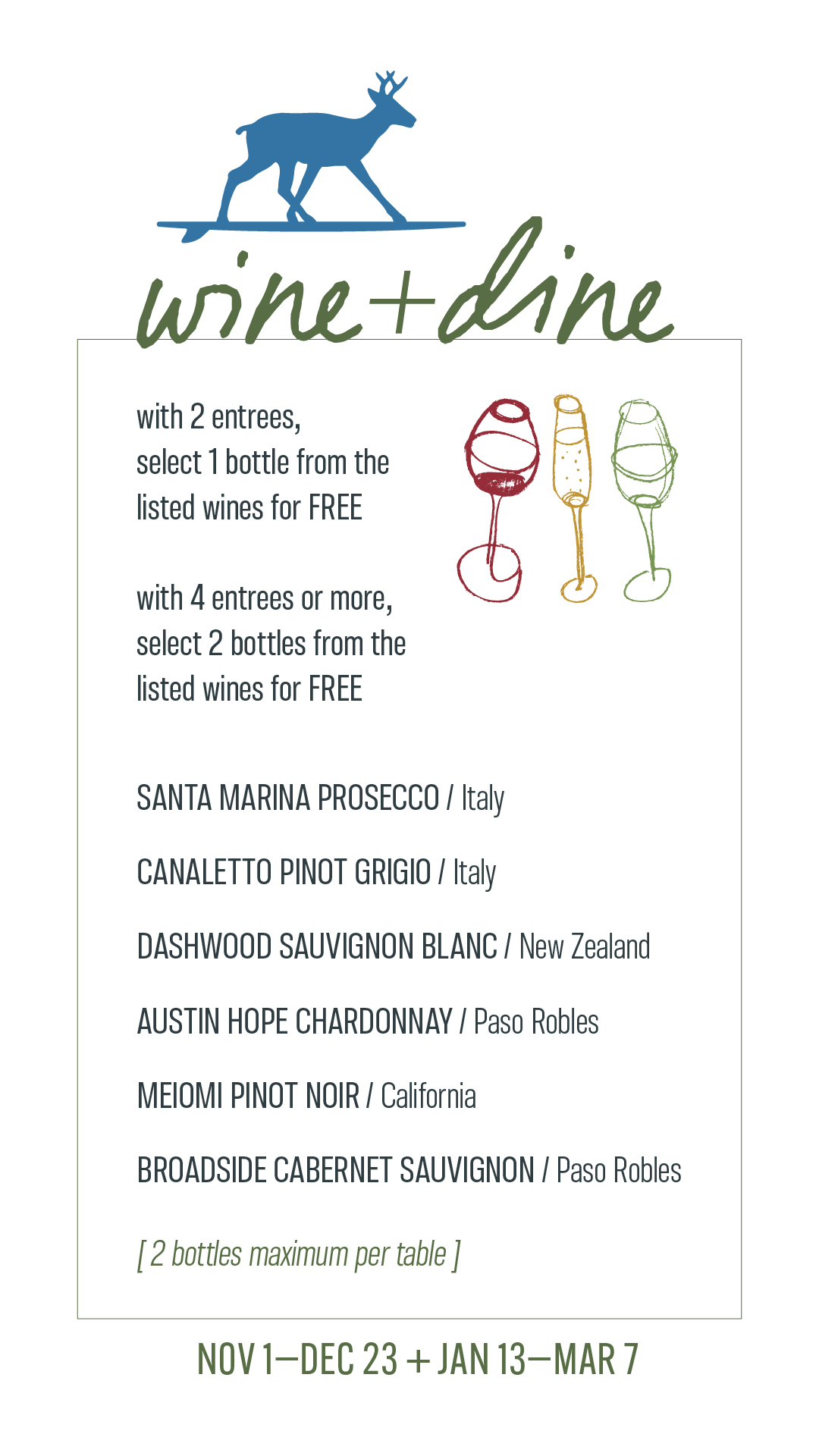 surfing deer wine + dine special offer