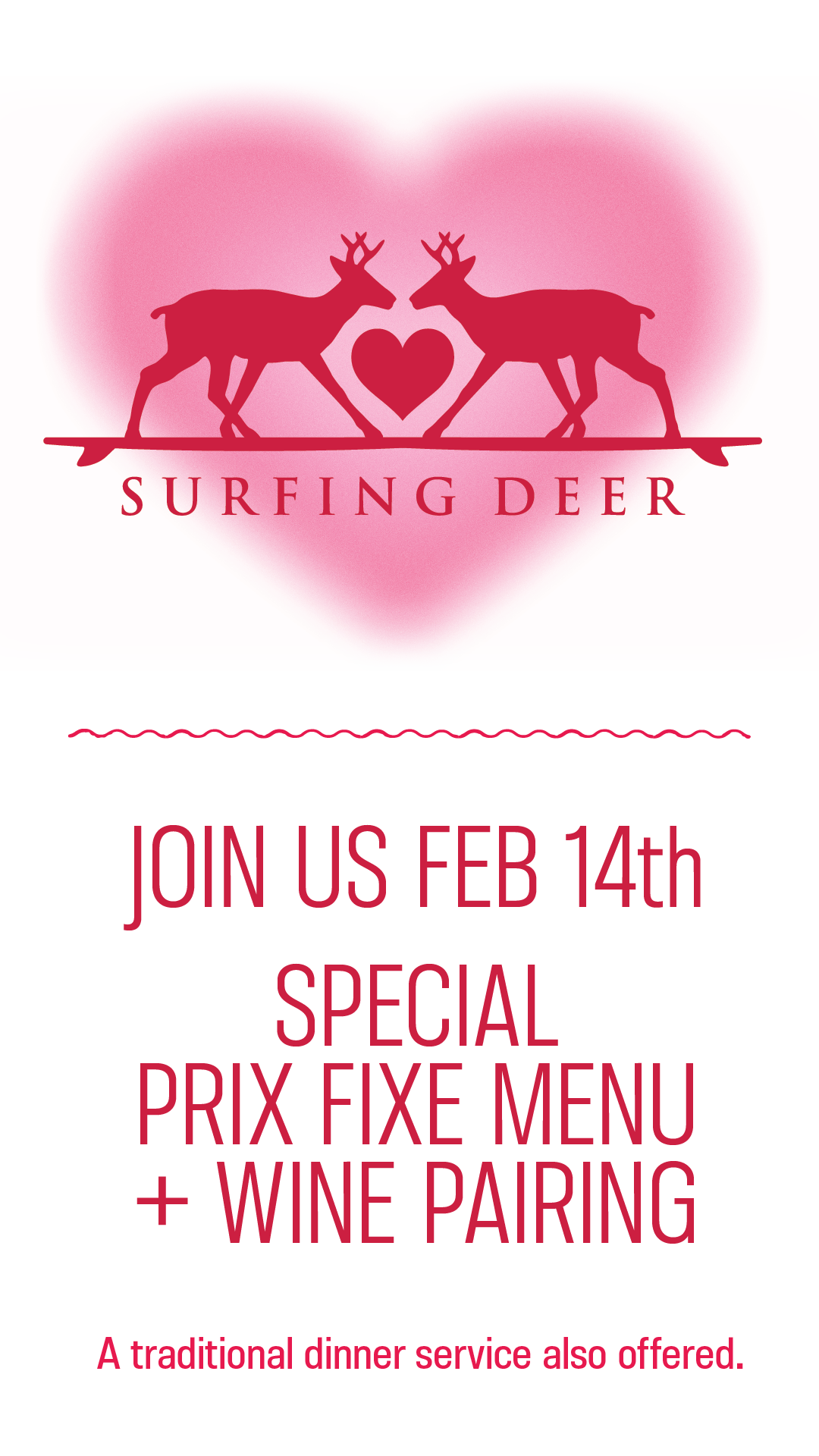 surfing deer valentine's day dinner